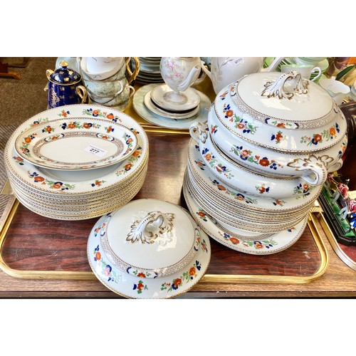 277 - Booths floral decorated part dinner service to include two tureens with covers, bowls, plates, etc