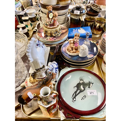 271 - Decorative horse figures, various decorative plates, Cinderella box, etc