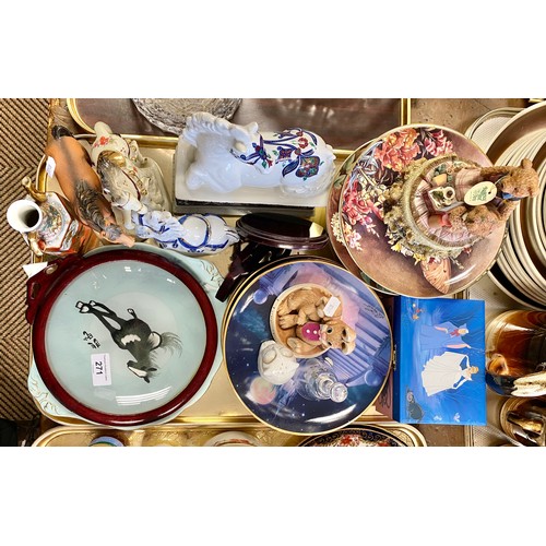 271 - Decorative horse figures, various decorative plates, Cinderella box, etc