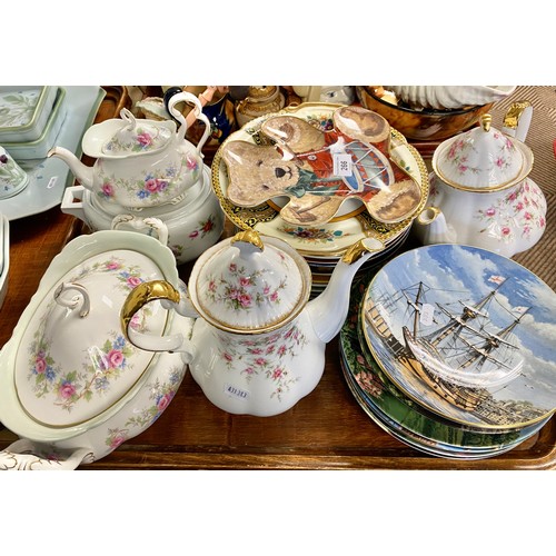 266 - Paragon 'Victoriana Rose' teapot, coffee pot, Royal Albert tureen and various decorative wall plates