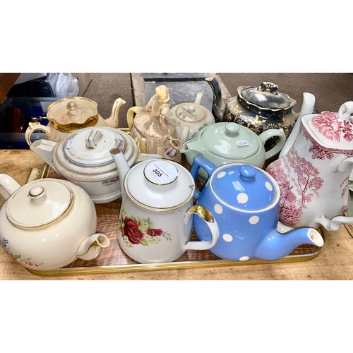 305 - Various teapots to include Spode, etc