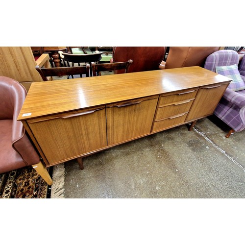 578 - Mid-century teak sideboard, H 73cm, W 182.5cm, D 45.5cm