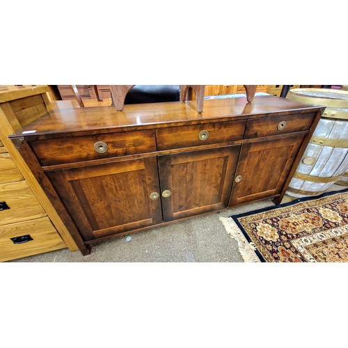 586 - Contemporary campaign style hardwood sideboard 160 x 45 x 84 cm high