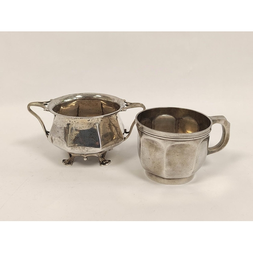 104 - Silver mug of panelled form and a similar sugar bowl. 312g