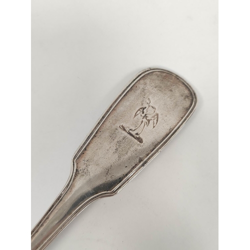 106 - Silver serving spoon, fiddle and thread, by Thomas Wallis 1836, 188g, 6oz.