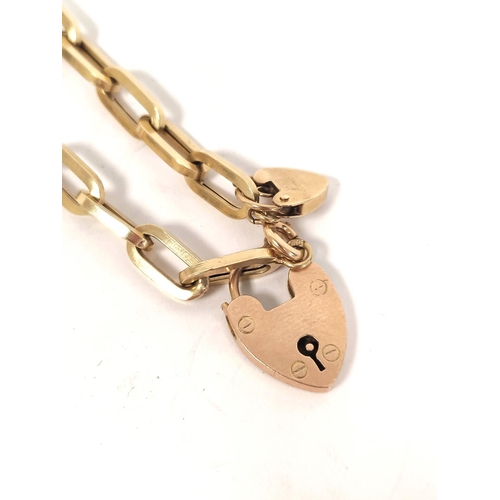 118 - Gold bracelet , square cable pattern '1585' with two 9ct gold padlock snaps. 10g