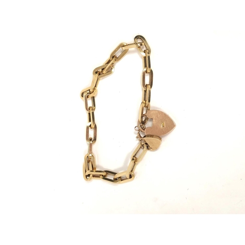 118 - Gold bracelet , square cable pattern '1585' with two 9ct gold padlock snaps. 10g