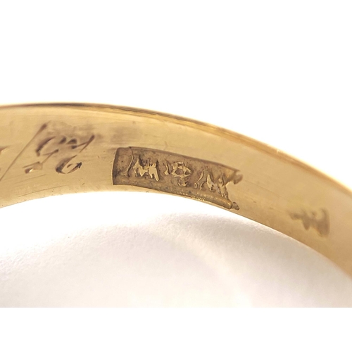 120 - Diamond ring in pierced and champlevé, 18ct gold, dated 1909. 5.3g. Size 'N'