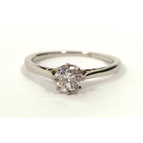 124 - Diamond solitaire ring in 'platinum'. Size 'H'