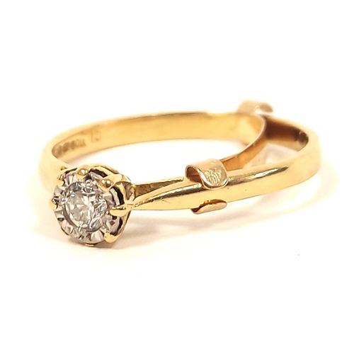 133 - Diamond solitaire ring, illusion set, 18ct gold. Size 'P', 2.6 gross.