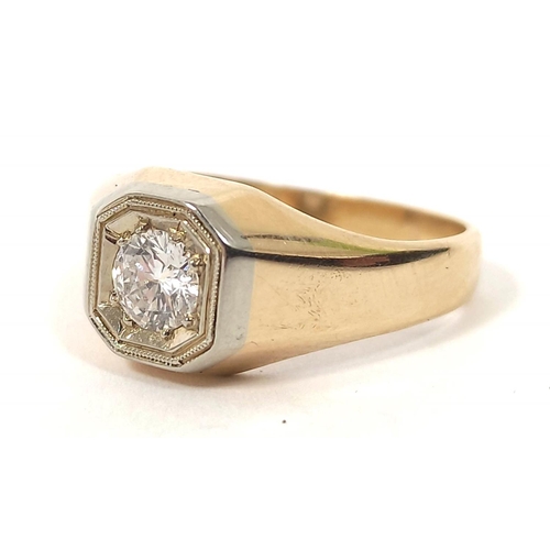 135 - Gents' diamond solitaire ring with brilliant, approximately .5ct in two colour gold. Size 'P'  5g '1... 