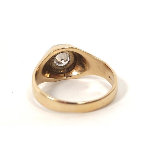 135 - Gents' diamond solitaire ring with brilliant, approximately .5ct in two colour gold. Size 'P'  5g '1... 