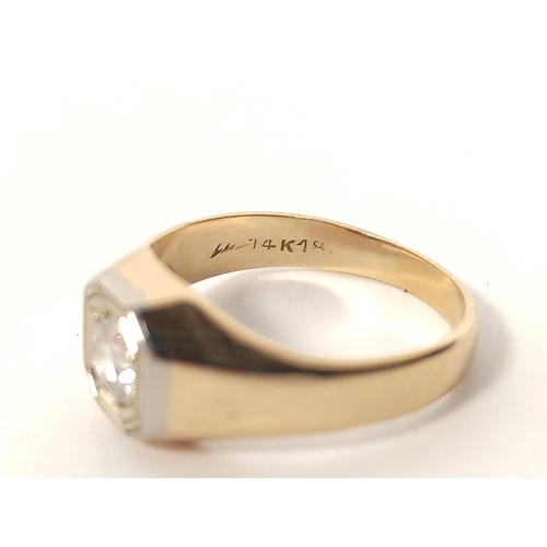 135 - Gents' diamond solitaire ring with brilliant, approximately .5ct in two colour gold. Size 'P'  5g '1... 