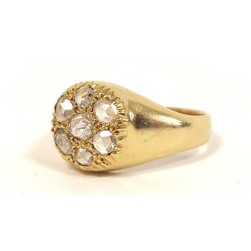 136 - Rose diamond cluster ring, probably 18ct gold C1900. 6.4g Size 'L'