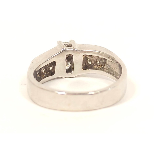 137 - Diamond ring with slant and band of brilliants in white gold '18k' . Size 'L½', 5g