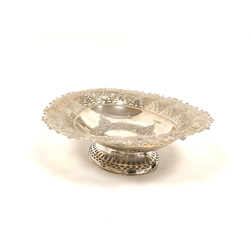 139 - Silver oval fruit dish, pierced and embossed Sheffield 1896. 520g, 17oz, 29cm.