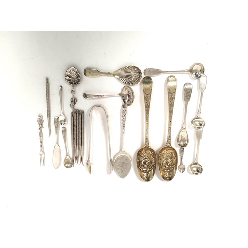 140 - Pair of silver gilt 'berry' spoons, 1773, later embossed. 138g. 4½, and various e.p. items.