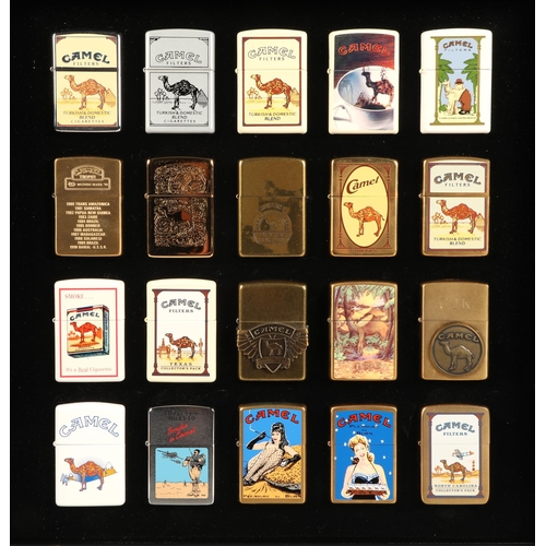 167 - Twenty Camel Zippo lighters in display case (20)