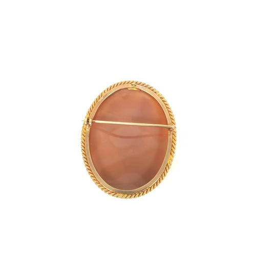 145 - Cameo brooch with portrait of a girl, 9ct gold. Also a simulated pearl necklace with yellow metal cl... 