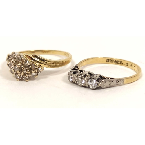 153 - Two diamond rings with small brilliants in 18ct gold. 5g