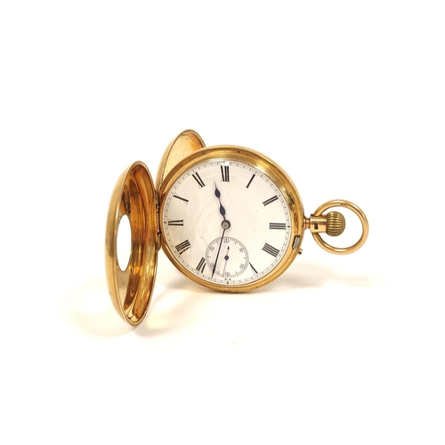 154 - Keyless lever watch by Rowlands & Frazer London No.18025 in 18ct gold, half hunter case 1894. 15... 