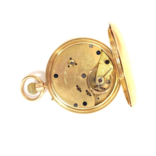 154 - Keyless lever watch by Rowlands & Frazer London No.18025 in 18ct gold, half hunter case 1894. 15... 