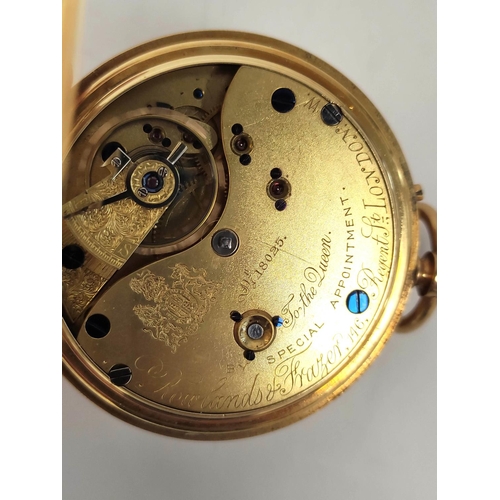 154 - Keyless lever watch by Rowlands & Frazer London No.18025 in 18ct gold, half hunter case 1894. 15... 