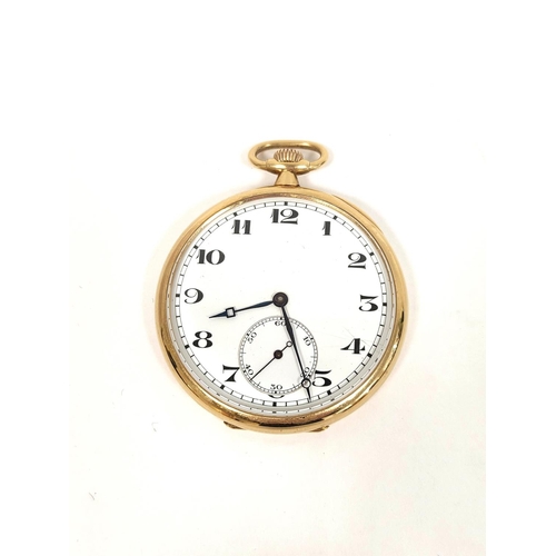 156 - Keyless lever dress watch by Stauffer & Co in 18ct gold, openface case, 45mm, gross 74g.