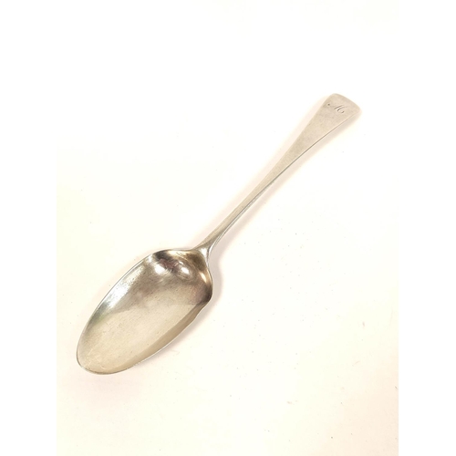 89 - Set of six silver tablespoons, initialled, possibly by Joseph Scammell 1774. 356g, 11oz .