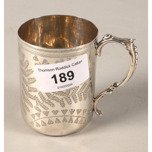 189 - Hallmarked silver mug, 88 grams, Birmingham 1899