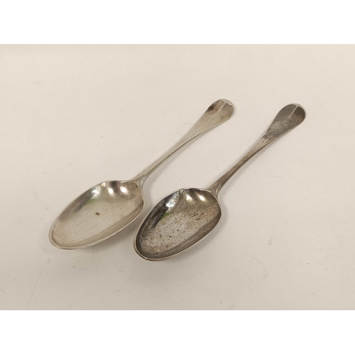 90 - Pair of silver tablespoons of Hanoverian pattern by Elias Cachart 1754. 4½oz, 140g