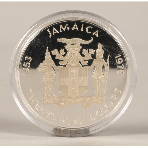 191 - Jamacia 25th anniversary of the coronation 1953-1978 25 dollar commemorative coin in case