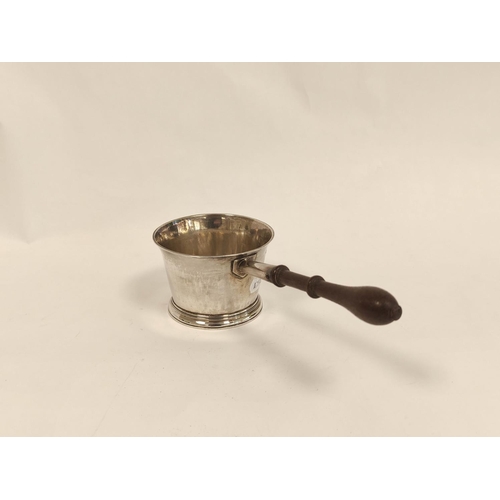 93 - Silver brandy saucepan of flared form with turned ebony handle by Richard Bayley, 1723. 133g, 4oz