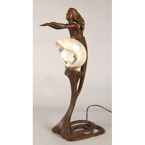 255 - Bronze Art Nouveau style lamp in form of mermaid with shell, 52cm height