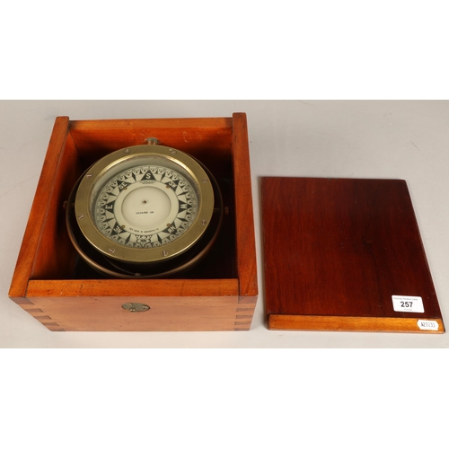 257 - H. Hughes & Sons Ltd maritime compass in mahogany box, no.884026