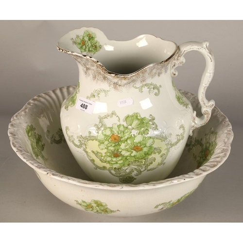 488 - Large Victorian Green and white basin and ewer