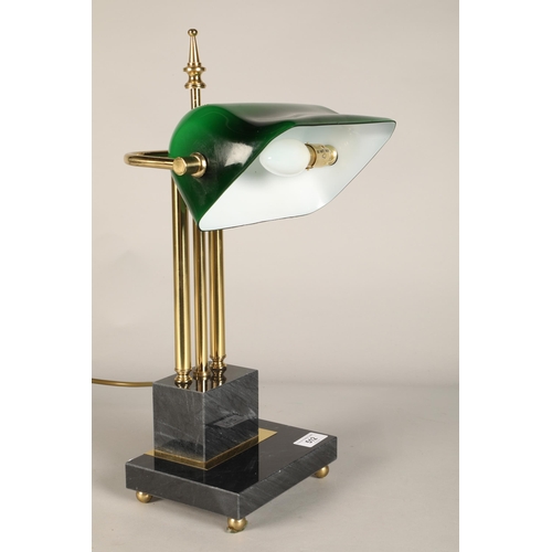 512 - Green shade desk lamp with onyx base, 45 cm high