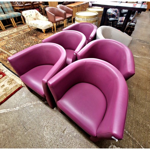 594 - Five imitation leather berry coloured tub chairs