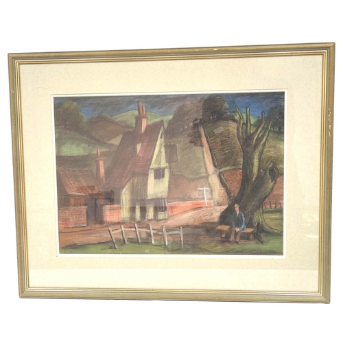 251 - Manner of Alan Sorrell.An ancient country inn.Pastel.33cm x 47cm.