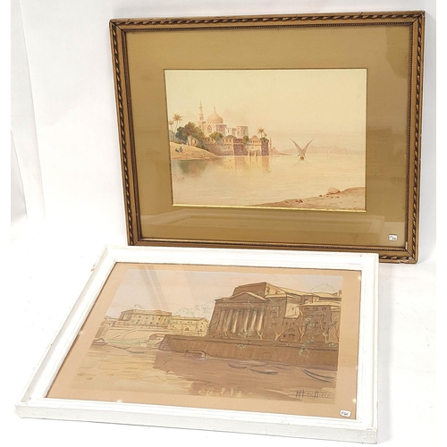 291 - L. Mancini.On the Nile.Watercolour.Signed and inscribed.25cm x 34cm.Also Edouard Bouilleres, Quai de... 