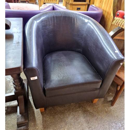 611 - Black leather effect tub chair