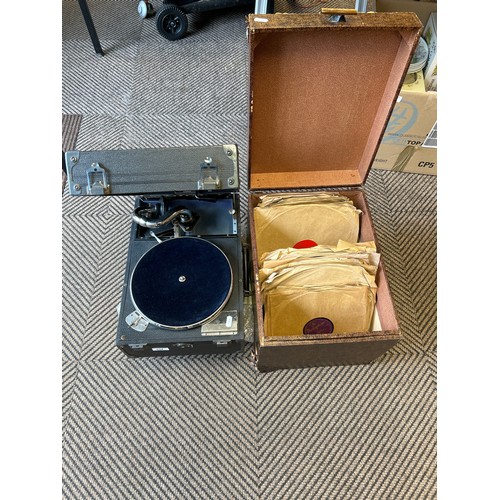 334 - Gramophone in carry case with selection of 78's