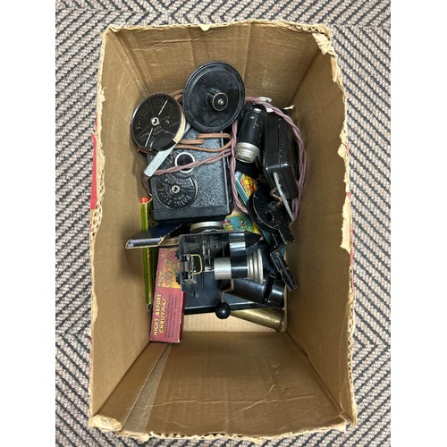 379 - Assorted Pathescope and lantern slides incl. Mickey Mouse, Popeye, etc. and disassembled viewer