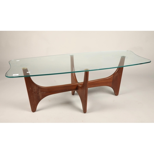 587 - Mid century Teak coffee table with glass top, 120x47 x 42 cm