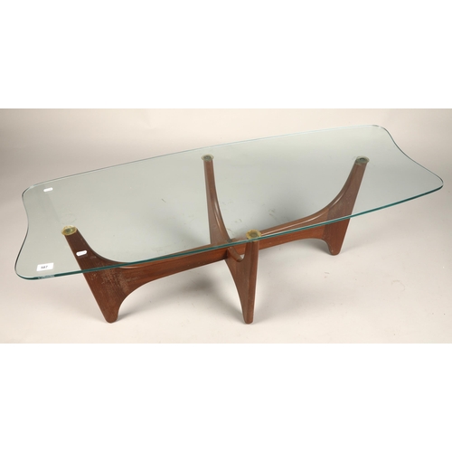 587 - Mid century Teak coffee table with glass top, 120x47 x 42 cm