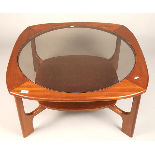 612 - Mid century teak and smoked glass coffee table