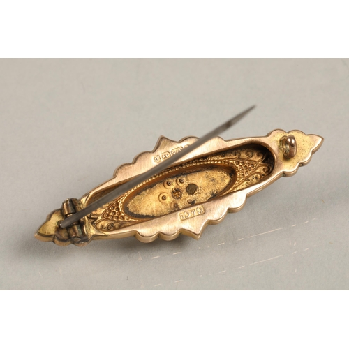 80 - 9ct gold gem and seed pearl set mourning brooch, and hallmarked silver enamelled brooch (2)