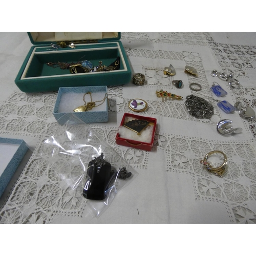 38 - Box of costume jewellery including earrings, necklace etc.