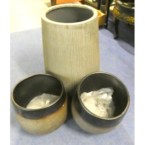 79 - Large indoor garden planter and pair of modern glazed pots.