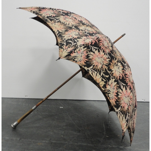 305 - Late Victorian parasol, the pommel inscribed 'Isa Bramwell - Tynemouth', with scroll silver mount, s... 